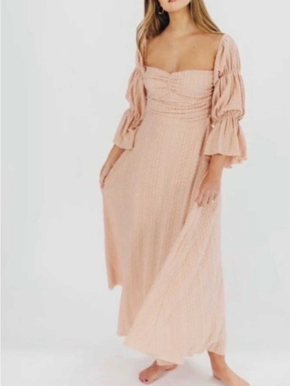 Worth collective Women’s Blush Pink Smocked Maxi Dress with Puff Sleeves